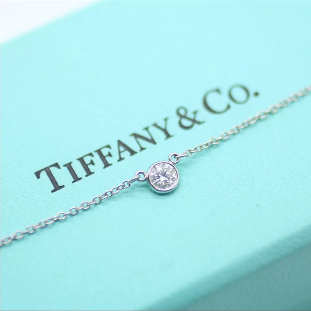 ✨ TIFFANY & Co ✨ Platinum Bezel Set 0.25ct Diamond By The Yard 16in Necklace - Picture 4 of 12
